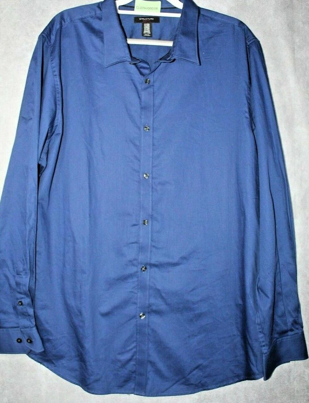 Structure Shirt Mens 2XL Blue Slim Fit Long Sleeve Button Front Dress Collared